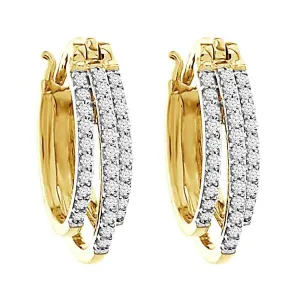 0.50 Cttw Diamond Hoops Three Row Earrings 10k Yellow Gold