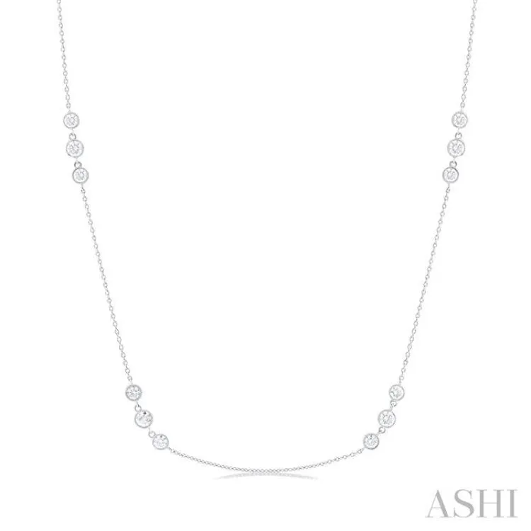 1 1/2 ctw Three Stone Bezel Set Round Cut Diamond Station Necklace in 14K White Gold