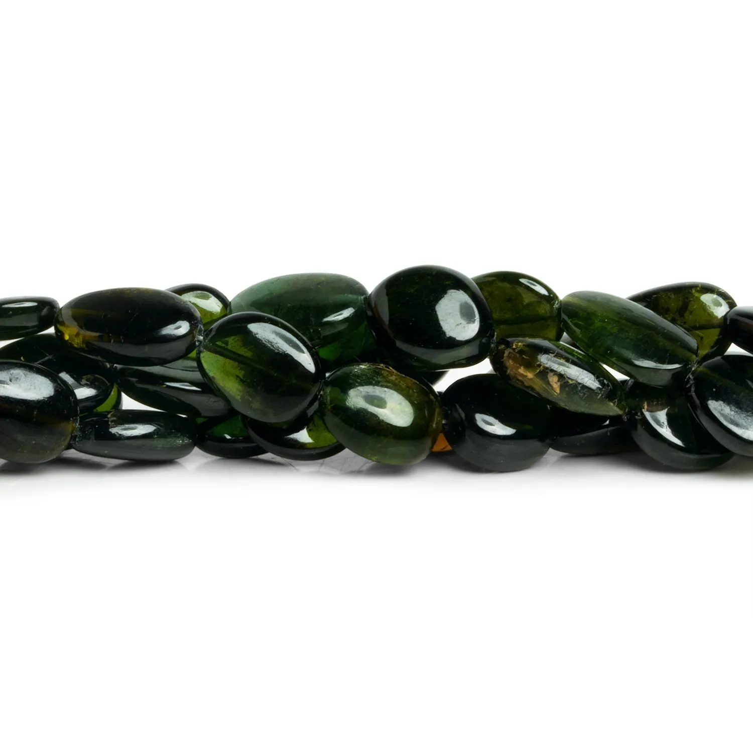 10x7mm Green Tourmaline Plain Nuggets 7 inch 34 beads