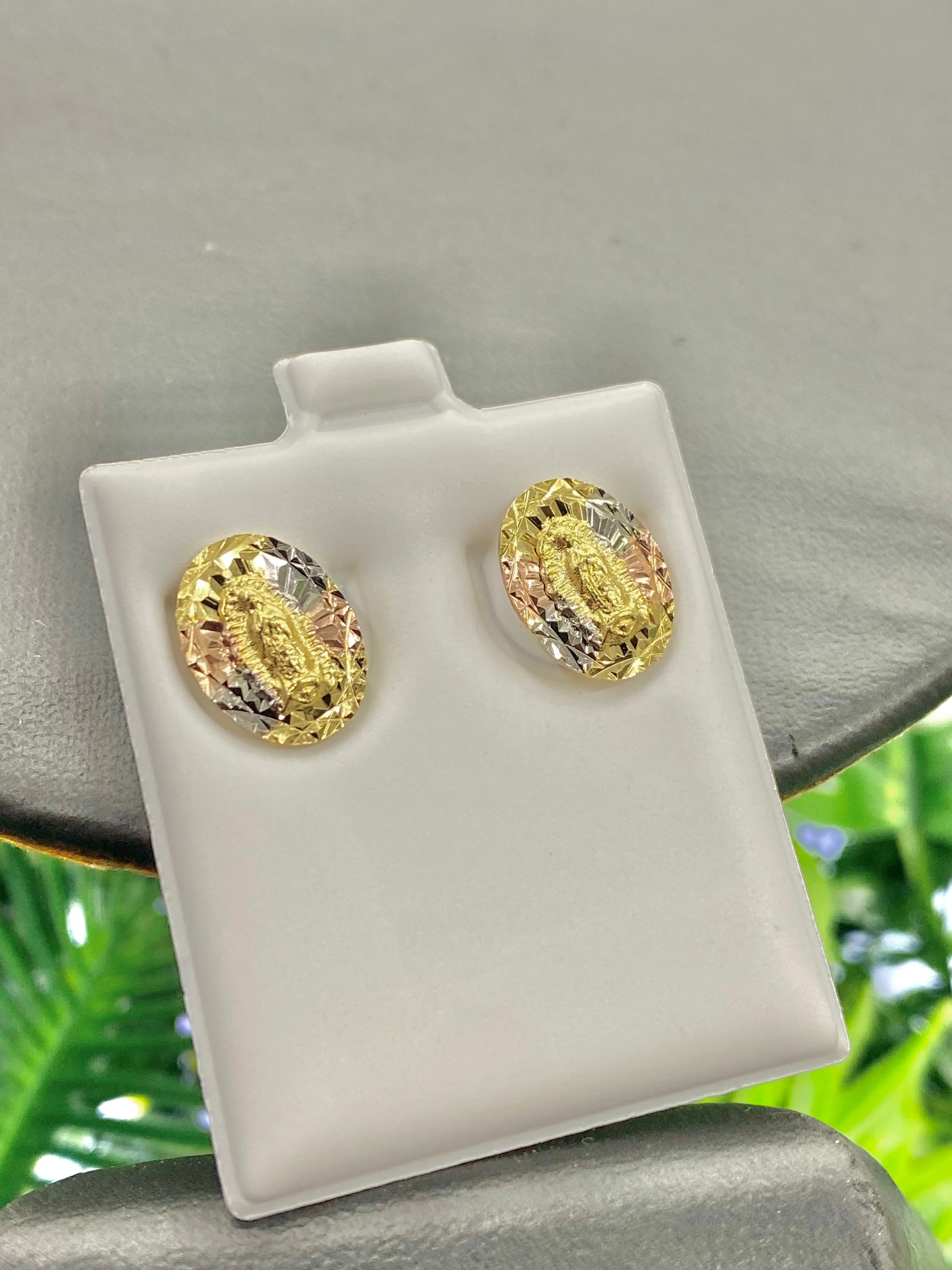 14K Gold Filled Virgen de Guadalupe Earrings Tri Color for Womens 13x10mm / Everyday Earrings Womens Jewelry / Dainty Earrings /Aretes Mujer