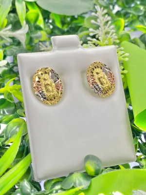 14K Gold Filled Virgen de Guadalupe Earrings Tri Color for Womens 13x10mm / Everyday Earrings Womens Jewelry / Dainty Earrings /Aretes Mujer