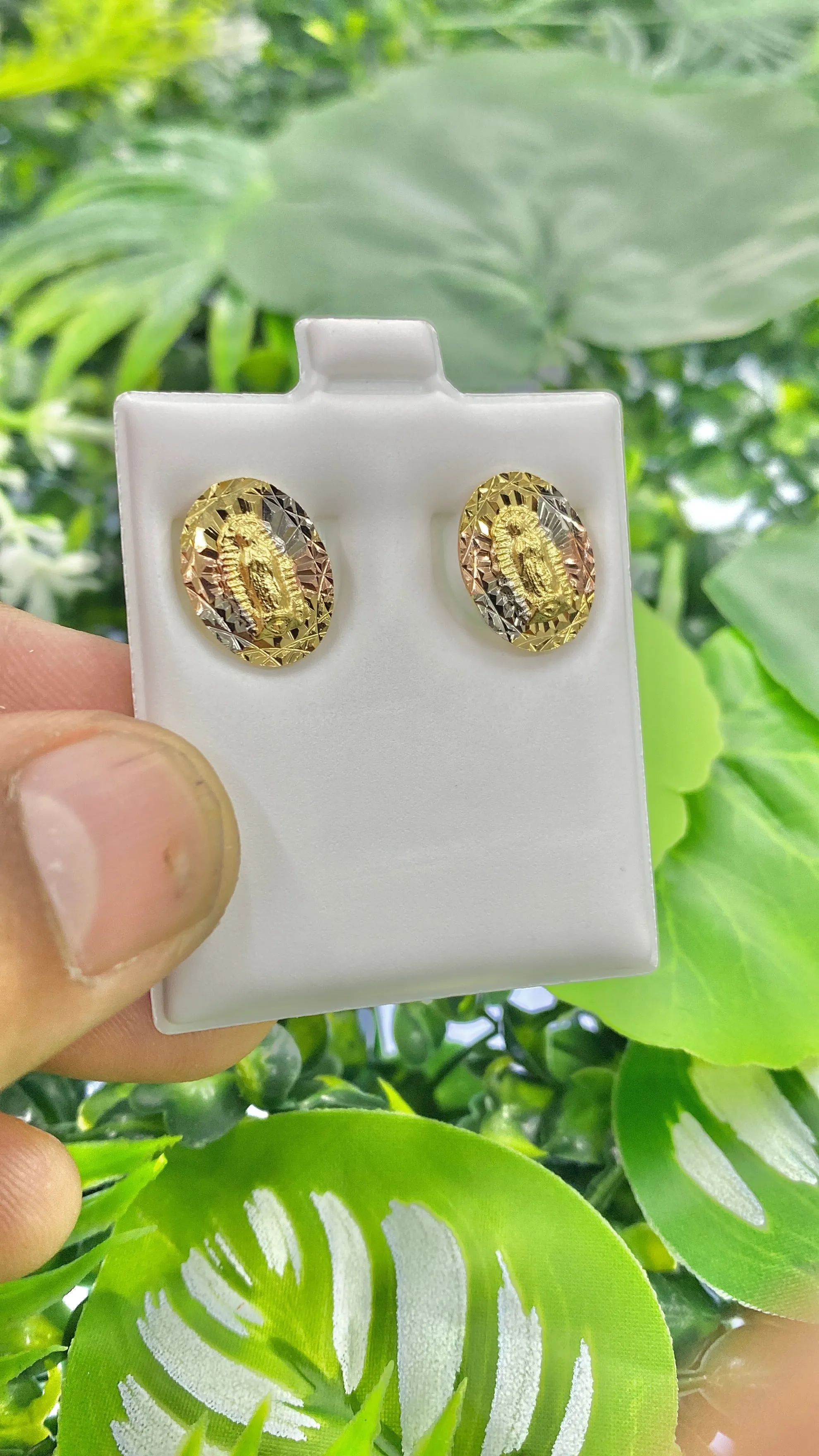 14K Gold Filled Virgen de Guadalupe Earrings Tri Color for Womens 13x10mm / Everyday Earrings Womens Jewelry / Dainty Earrings /Aretes Mujer