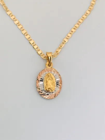 14K Gold Filled Virgen de Guadalupe Necklace Pendant Charm 20x13mm Diamlond Cut Pendant Guadalupe Charm / Cadena de Guadalupe Oro Laminado