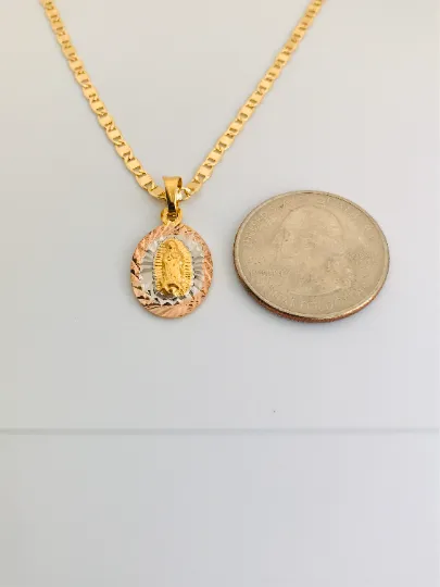 14K Gold Filled Virgen de Guadalupe Necklace Pendant Charm 20x13mm Diamlond Cut Pendant Guadalupe Charm / Cadena de Guadalupe Oro Laminado