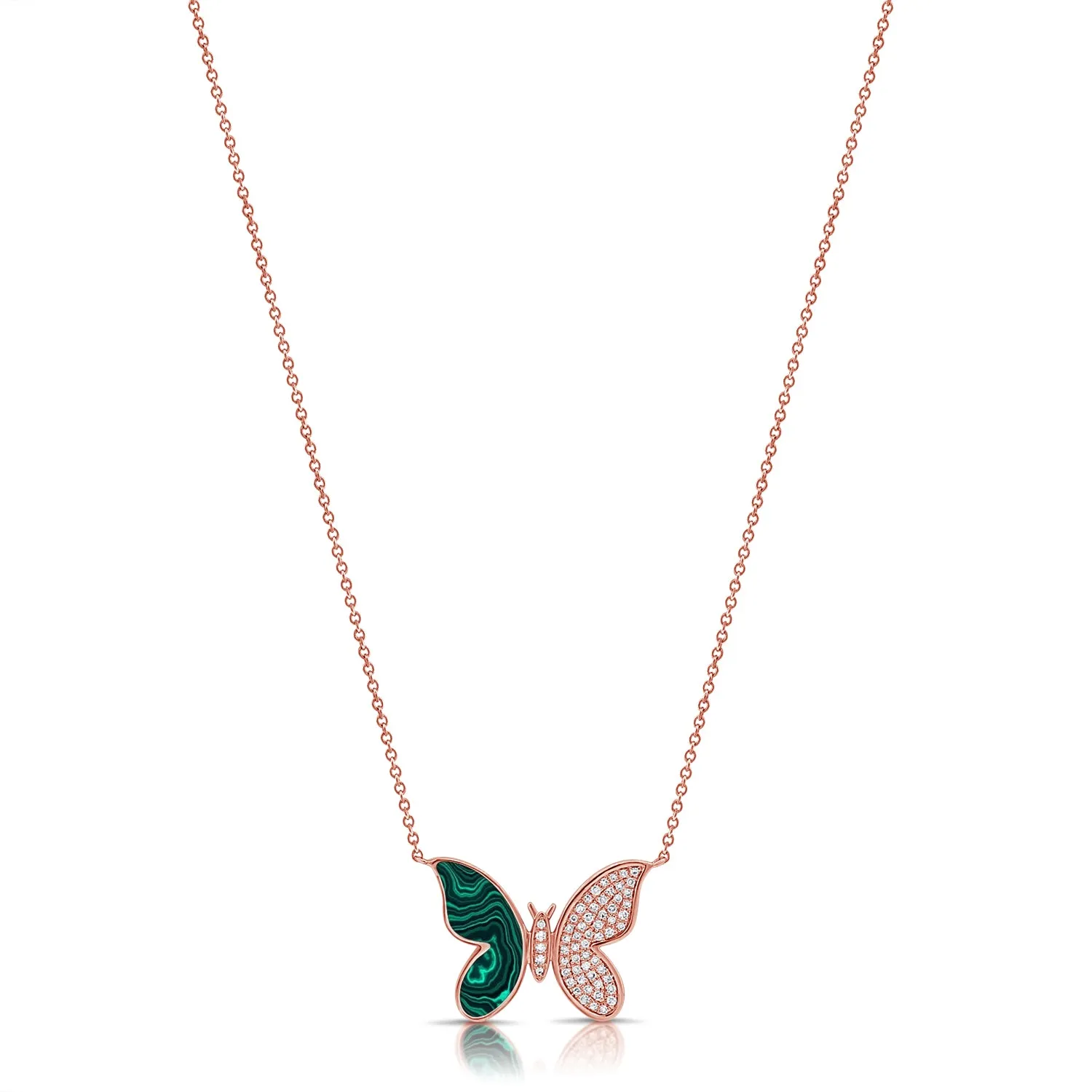 14K Gold Malachite & Diamond Butterfly Necklace