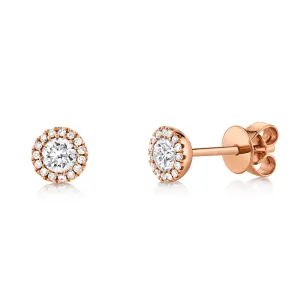 14K Rose Gold Diamond Stud Earrings with Halo