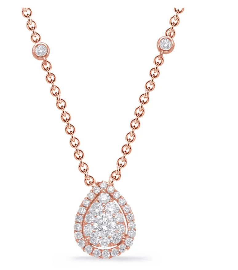 14K Rose Gold Fancy Pear Diamond Cluster Necklace