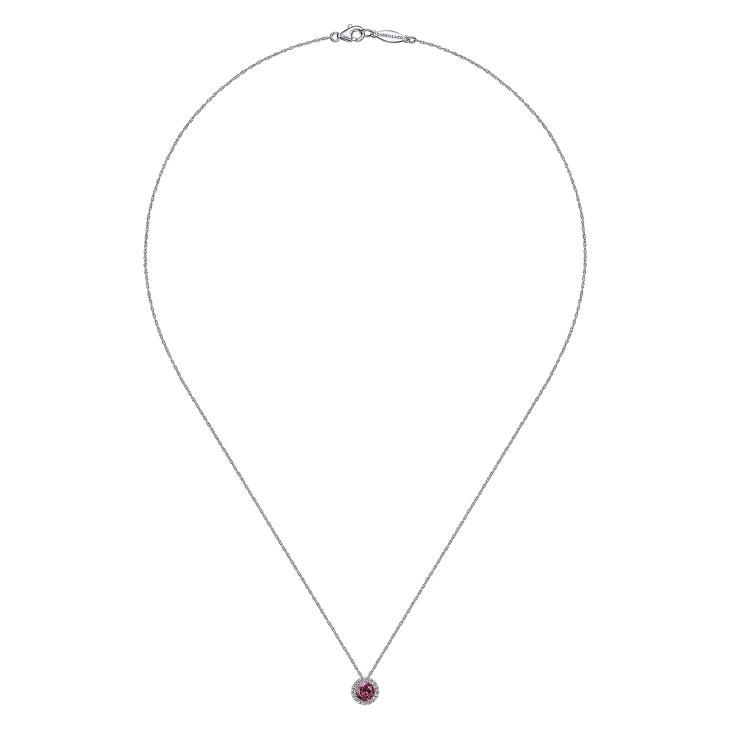 14k White Gold Diamond Halo Pink Tourmaline Pendant Necklace