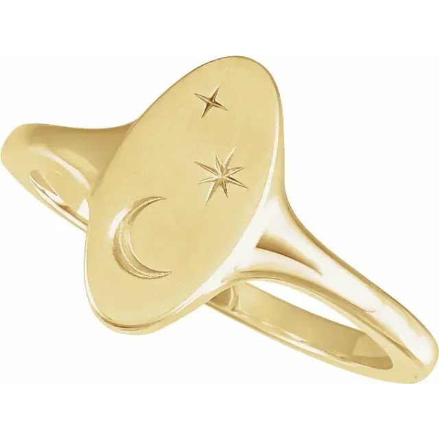 14K Yellow Gold Celestial Signet Ring