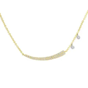 14K Yellow Gold Diamond Curved Bar with Diamond Charm Necklace