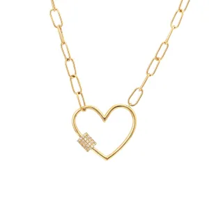 14K Yellow Gold Diamond Heart Charm Necklace