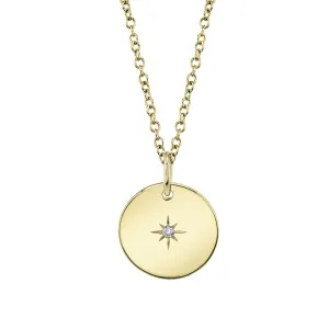 14K Yellow Gold Diamond Star Disc Necklace