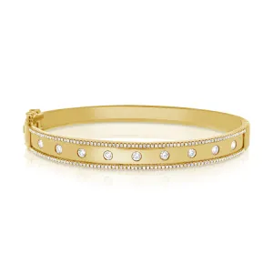 14K Yellow Gold Diamond Wide Border Bangle