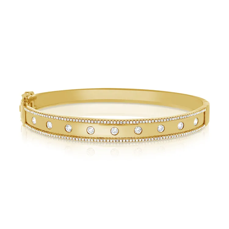 14K Yellow Gold Diamond Wide Border Bangle