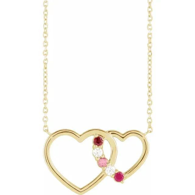 14K Yellow Gold Round 1-Stone Interlocking Heart 18" Necklace