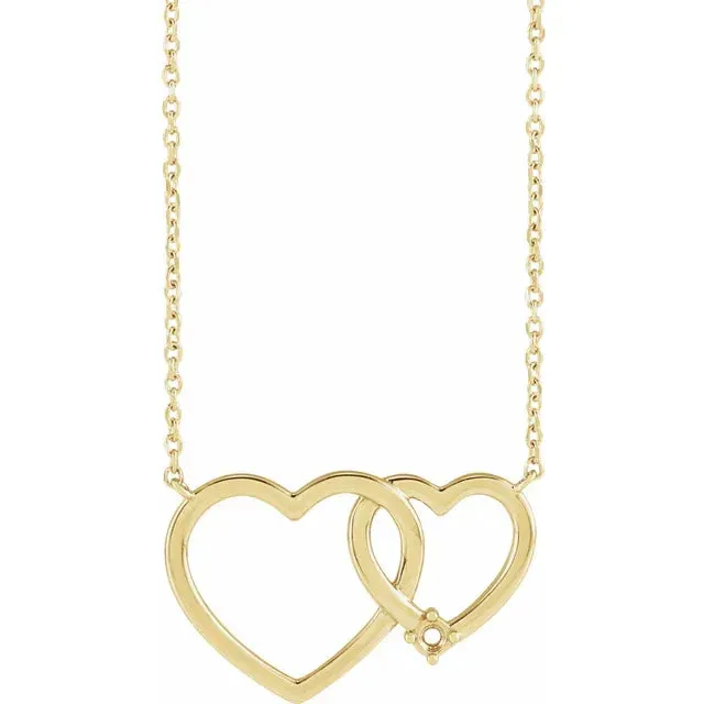 14K Yellow Gold Round 1-Stone Interlocking Heart 18" Necklace