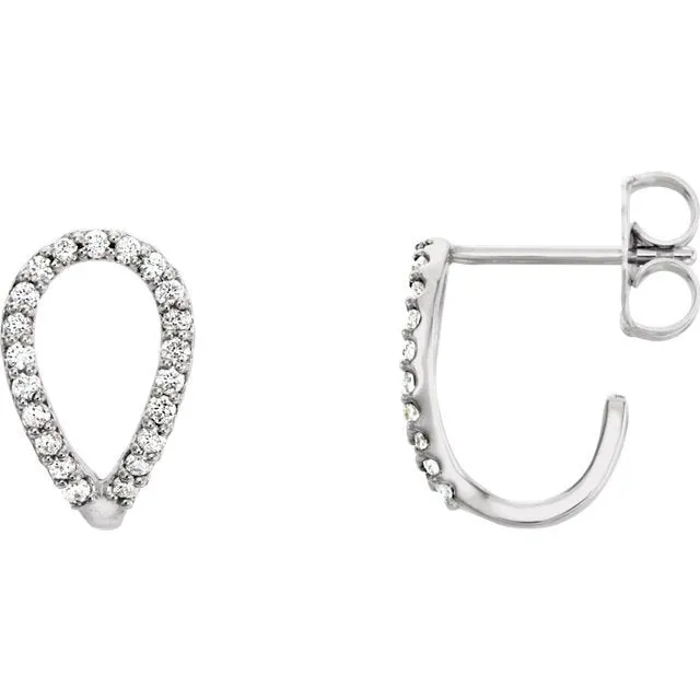 14KT 0.20CTW DIAMOND GEOMETRIC J-HOOP EARRINGS