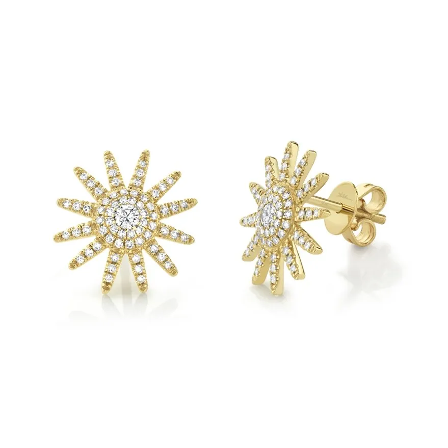 14KT GOLD 0.41 CTW DIAMOND PAVE SUN BURST EARRINGS