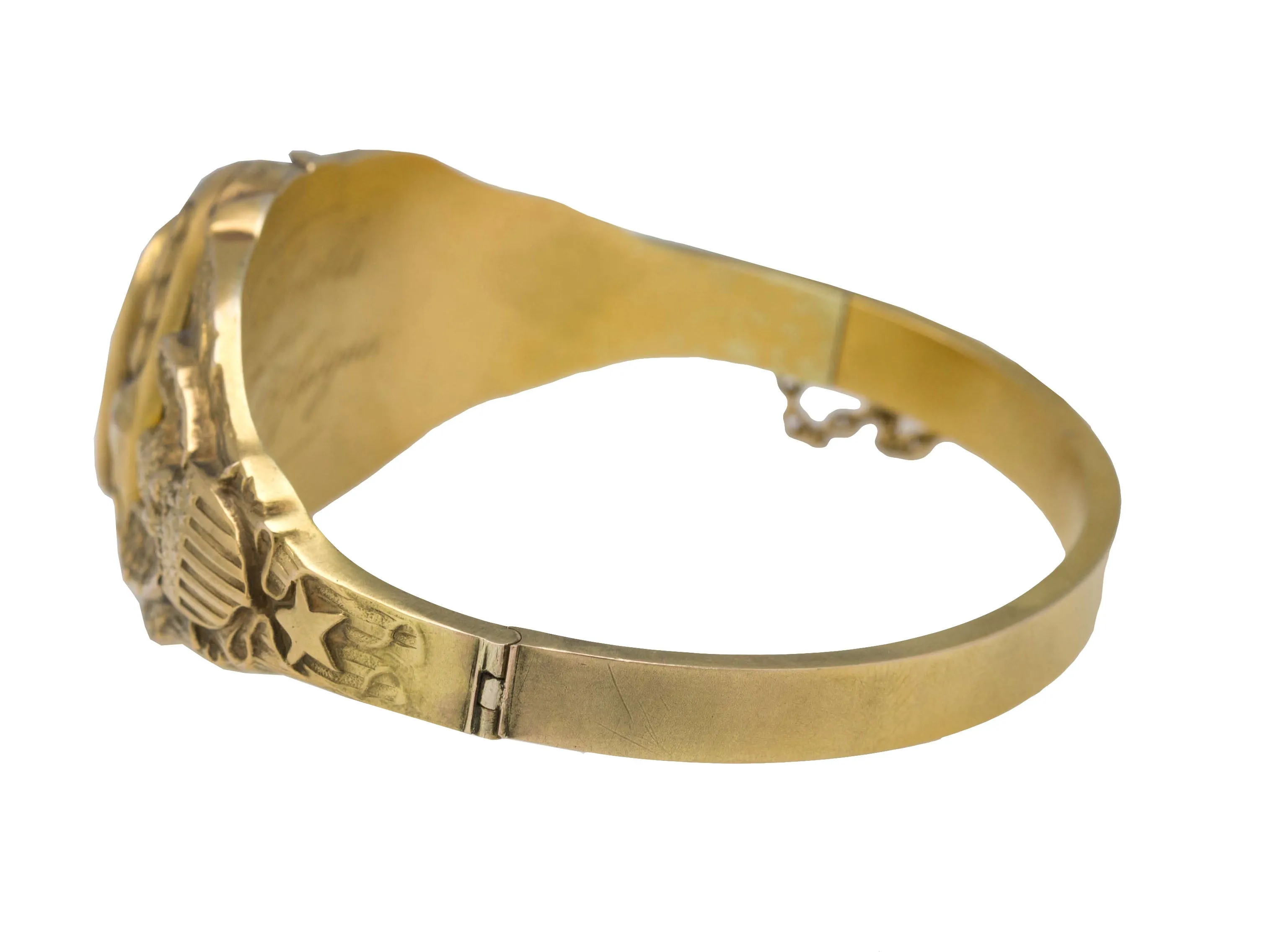 1870's Vintage Americana 14K Yellow Gold American Eagle Locket Bangle Bracelet