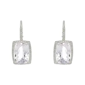 18K White Gold Kunzite and Diamond Halo Drop Earrings