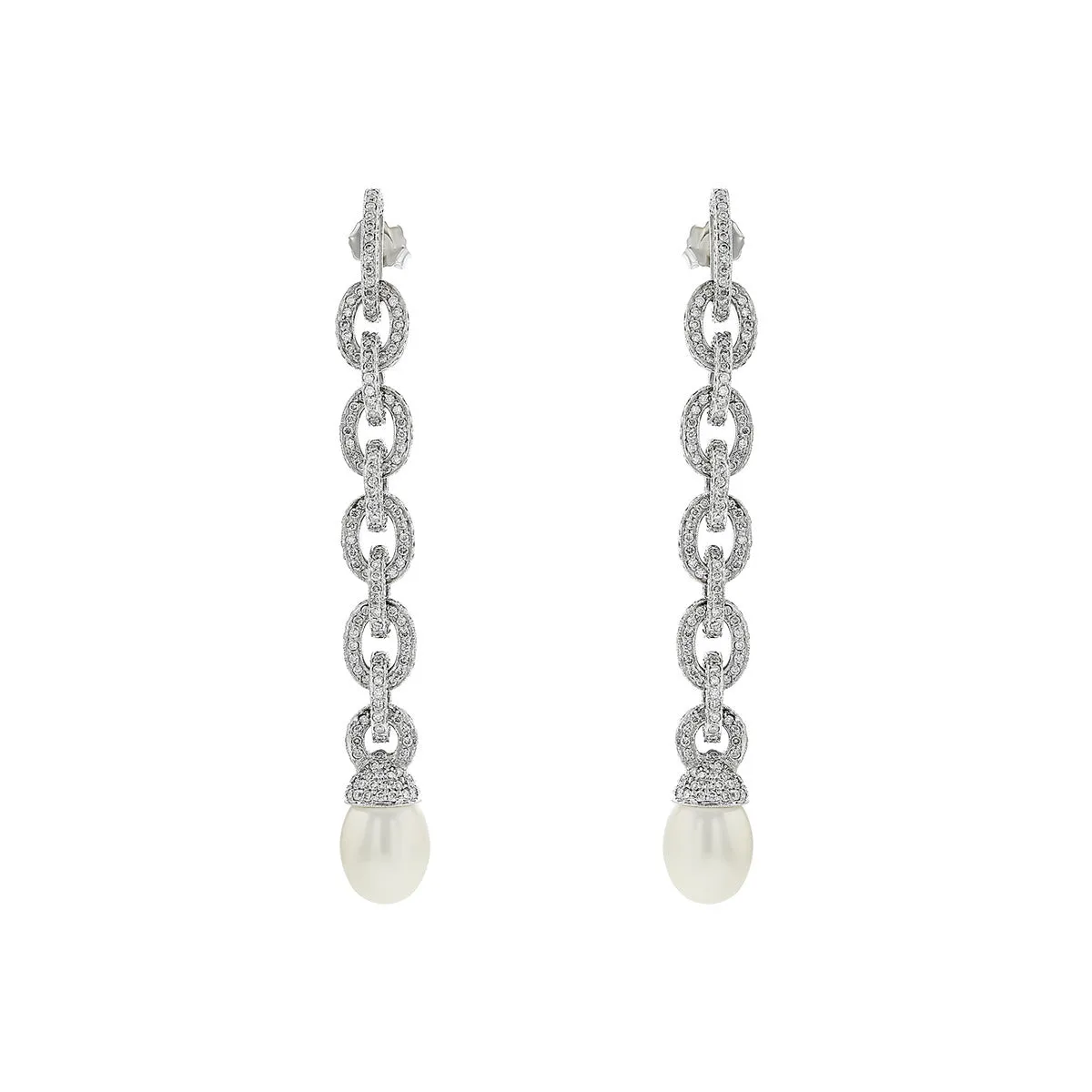 18K White Gold Pearl and Diamond Drop Earrings