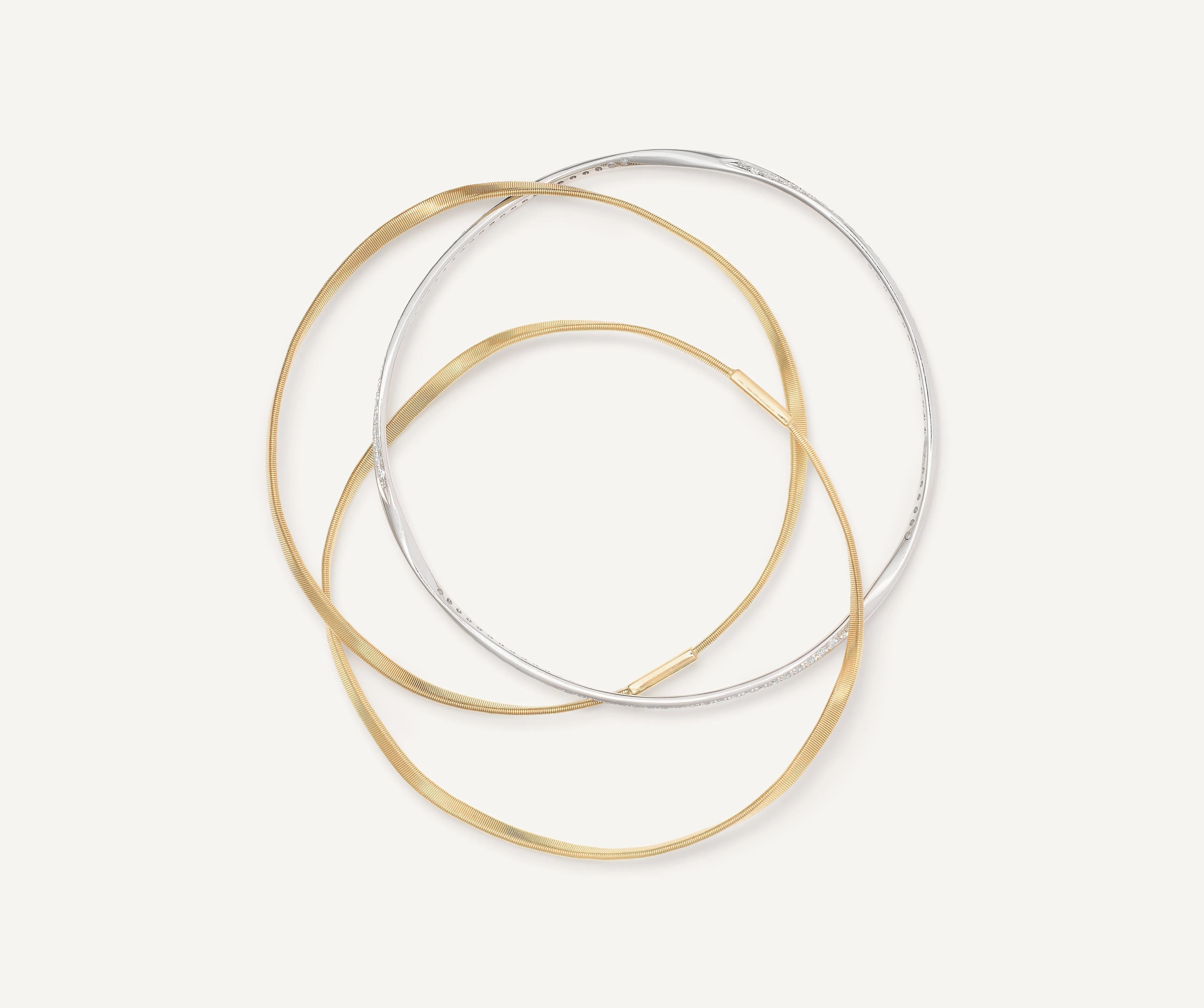 18K Yellow Gold 3-Strand Bangle With Diamonds