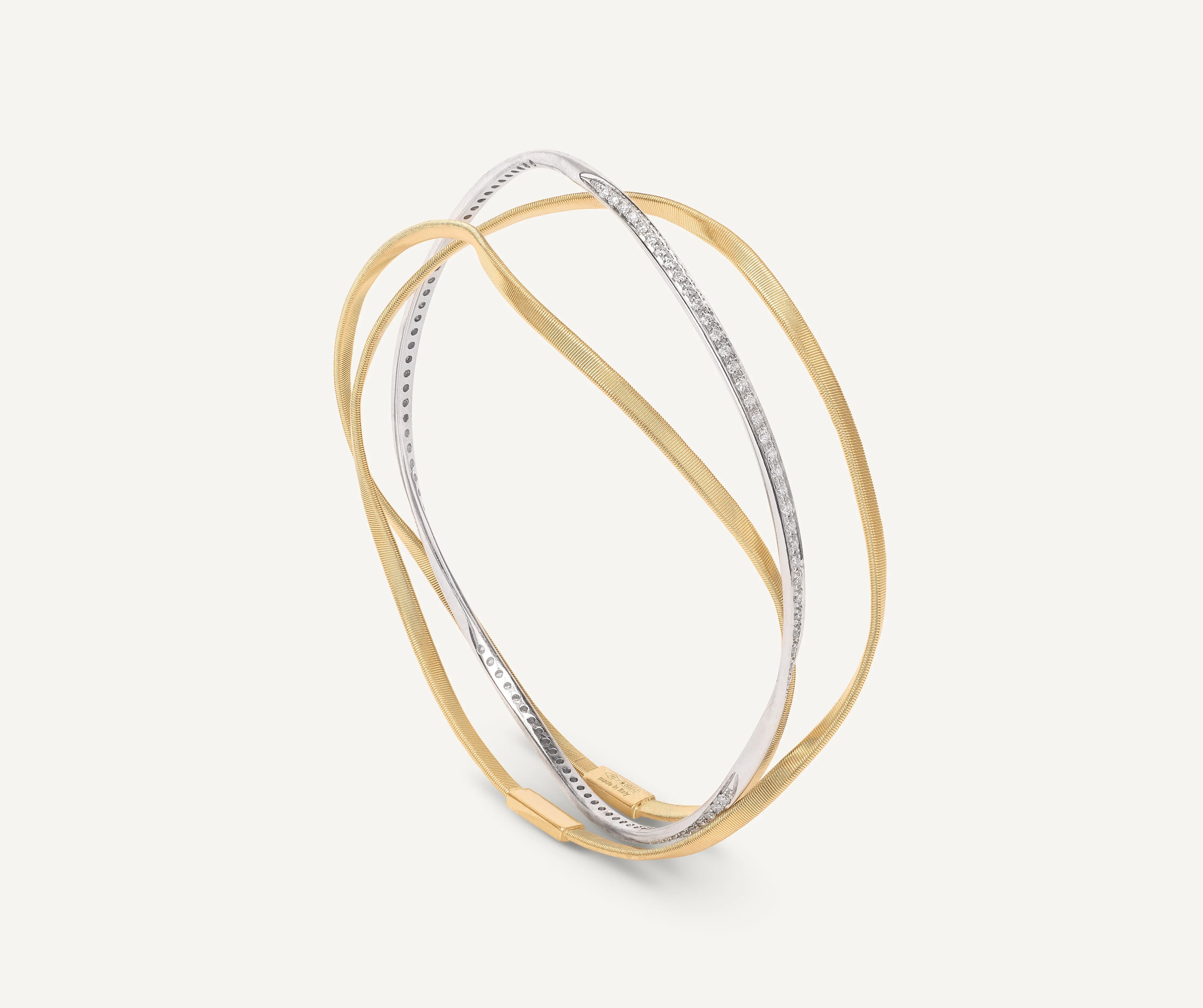 18K Yellow Gold 3-Strand Bangle With Diamonds