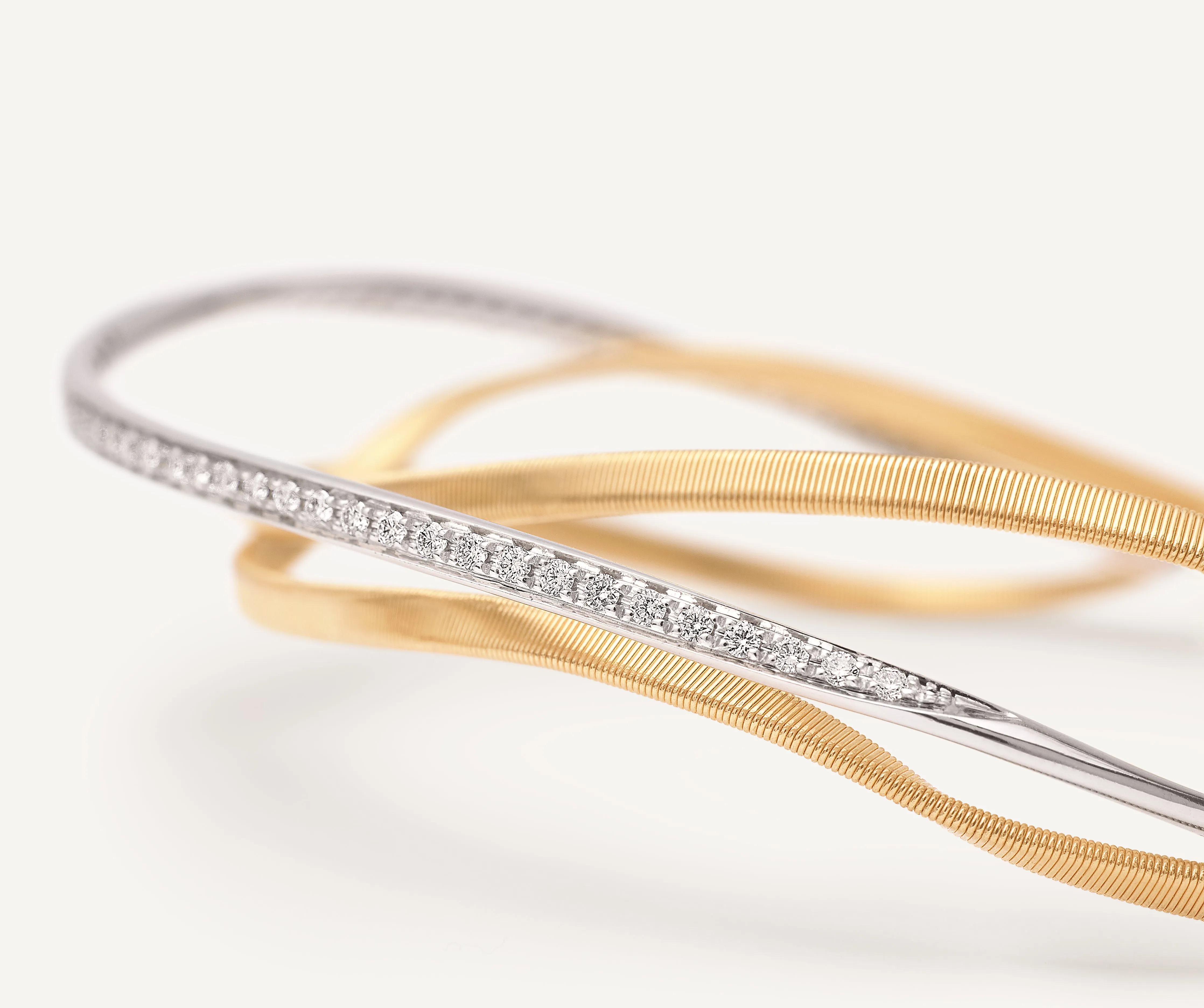 18K Yellow Gold 3-Strand Bangle With Diamonds