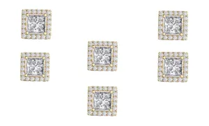 18k Yellow Gold Plated 6mm 3Ct Square Cut White Sapphire Set of Three Halo Stud Earrings