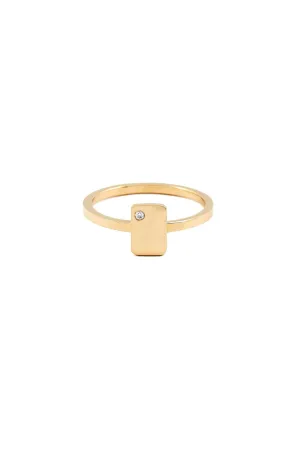 18kt Gold Single Diamond Tag Signet Ring