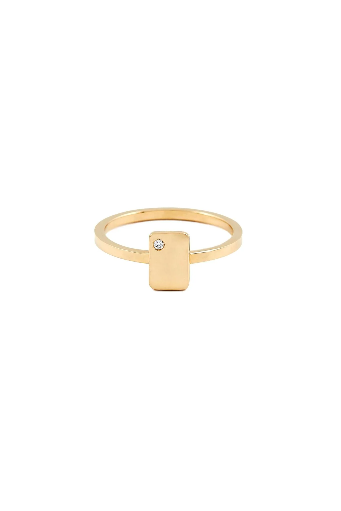 18kt Gold Single Diamond Tag Signet Ring