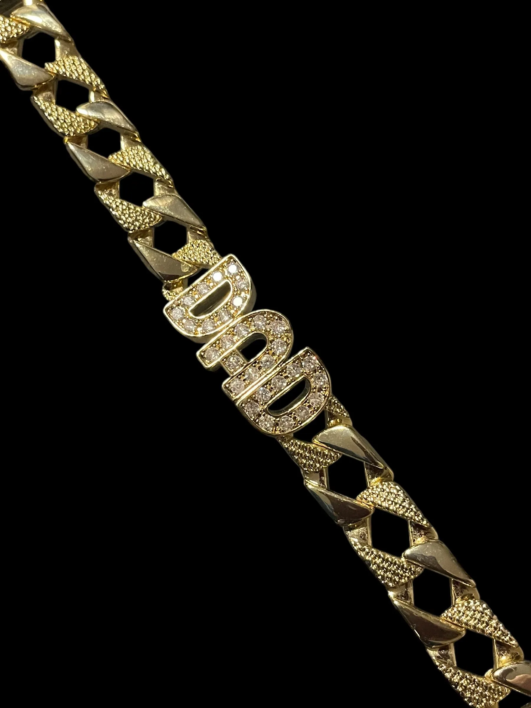 18mm Gold Filled Dad Curb Chaps Bracelet with Stones [Upgraded Version] 8/9 Inch