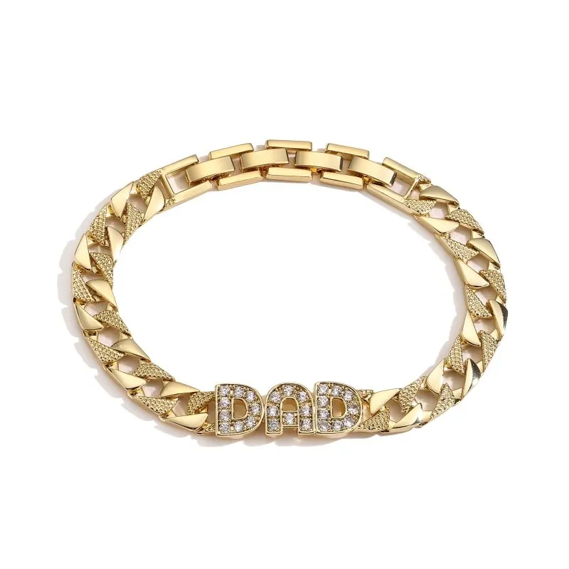 18mm Gold Filled Dad Curb Chaps Bracelet with Stones [Upgraded Version] 8/9 Inch