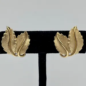 1960s Crown Trifari Gold-Tone Leaf Earrings