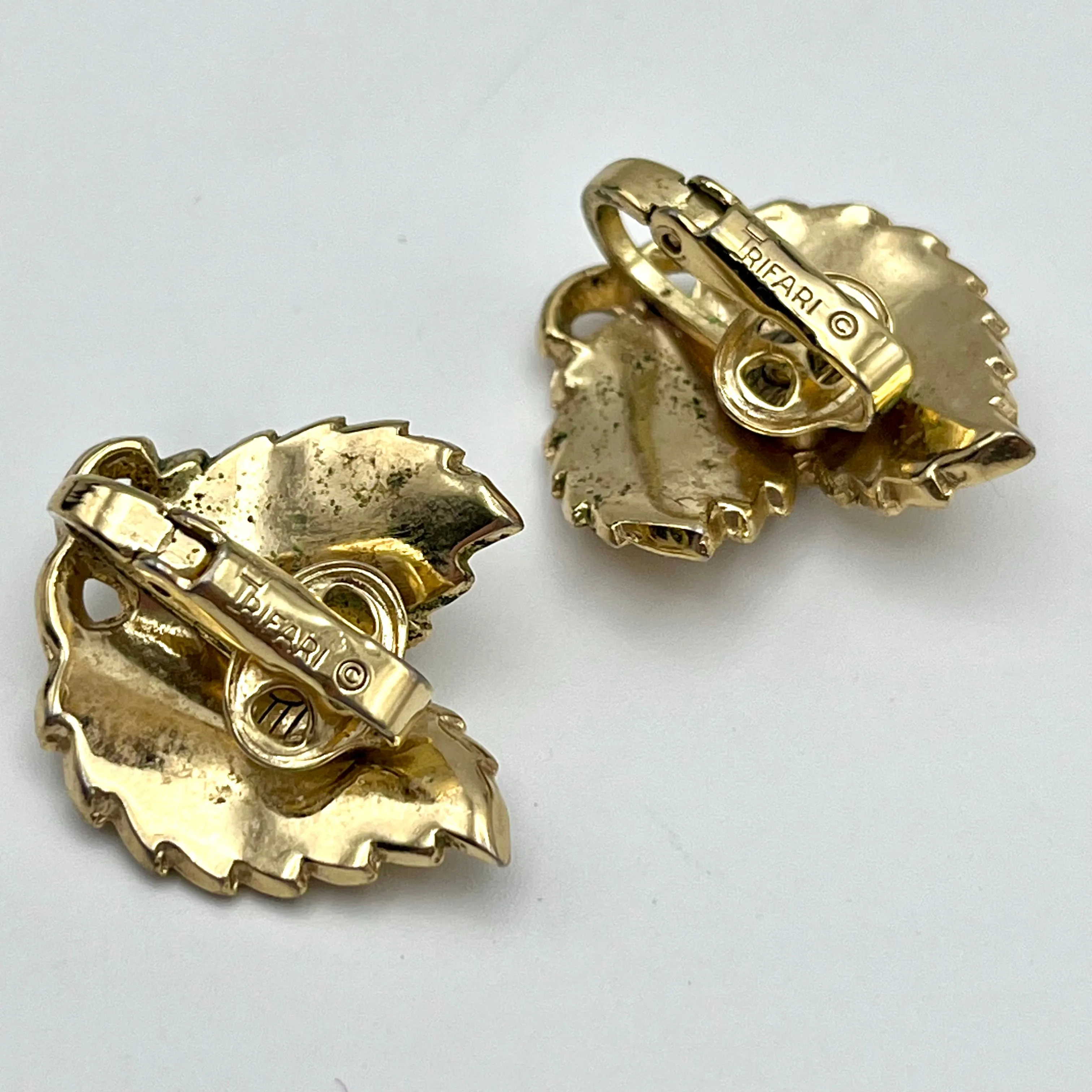 1960s Crown Trifari Gold-Tone Leaf Earrings