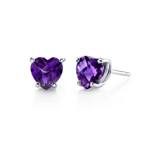 24k White Gold Plated 2 Cttw Amethyst Heart Stud Earrings