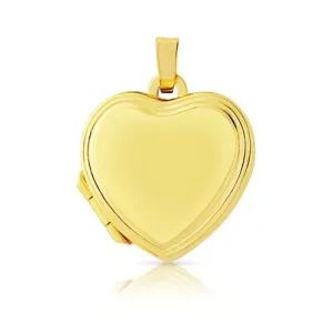 9ct Gold Photo Locket Pendant, Women's Heart Shape, Polished and Satin Finish, 17mm, 18", Elegant Gift Box