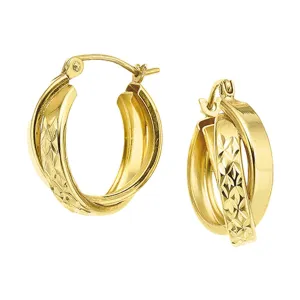 9ct Yellow Gold Silver Filled 3x16mm Cross over Hoop Earrings