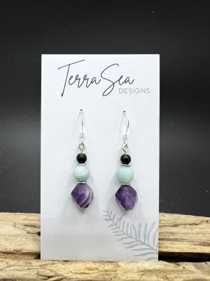 Amethyst, Blue Amazonite & Black Jasper Earrings