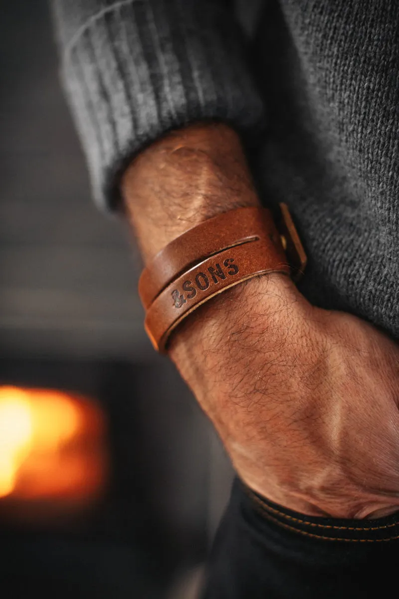 &SONS Leather Double Cuff Bracelet Brown