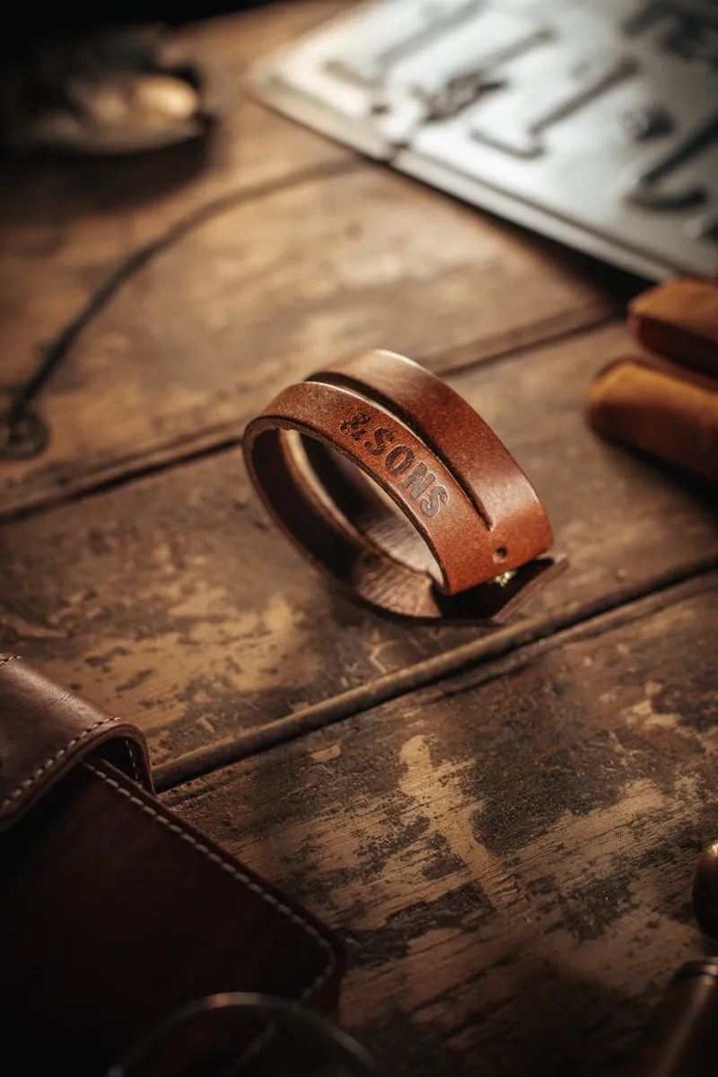 &SONS Leather Double Cuff Bracelet Brown