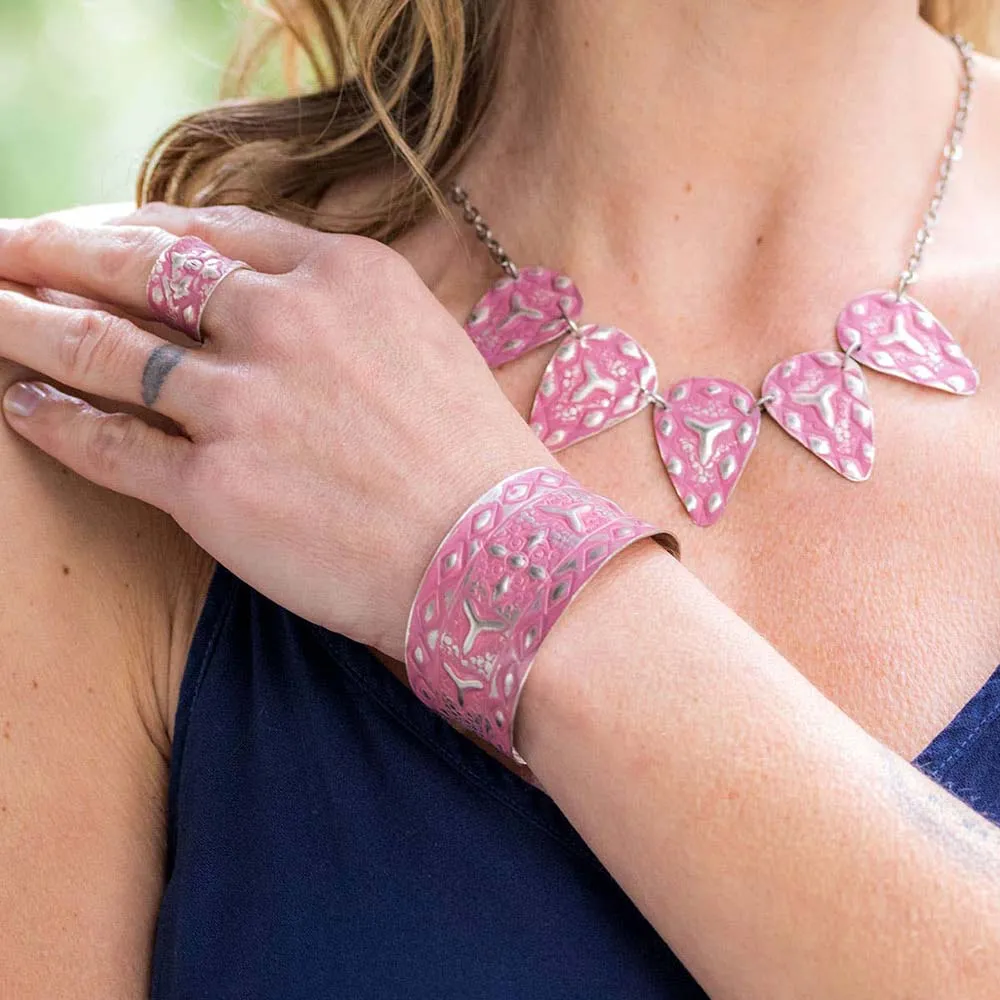 Anju Silver Patina Bracelet in Pink Linear Shapes