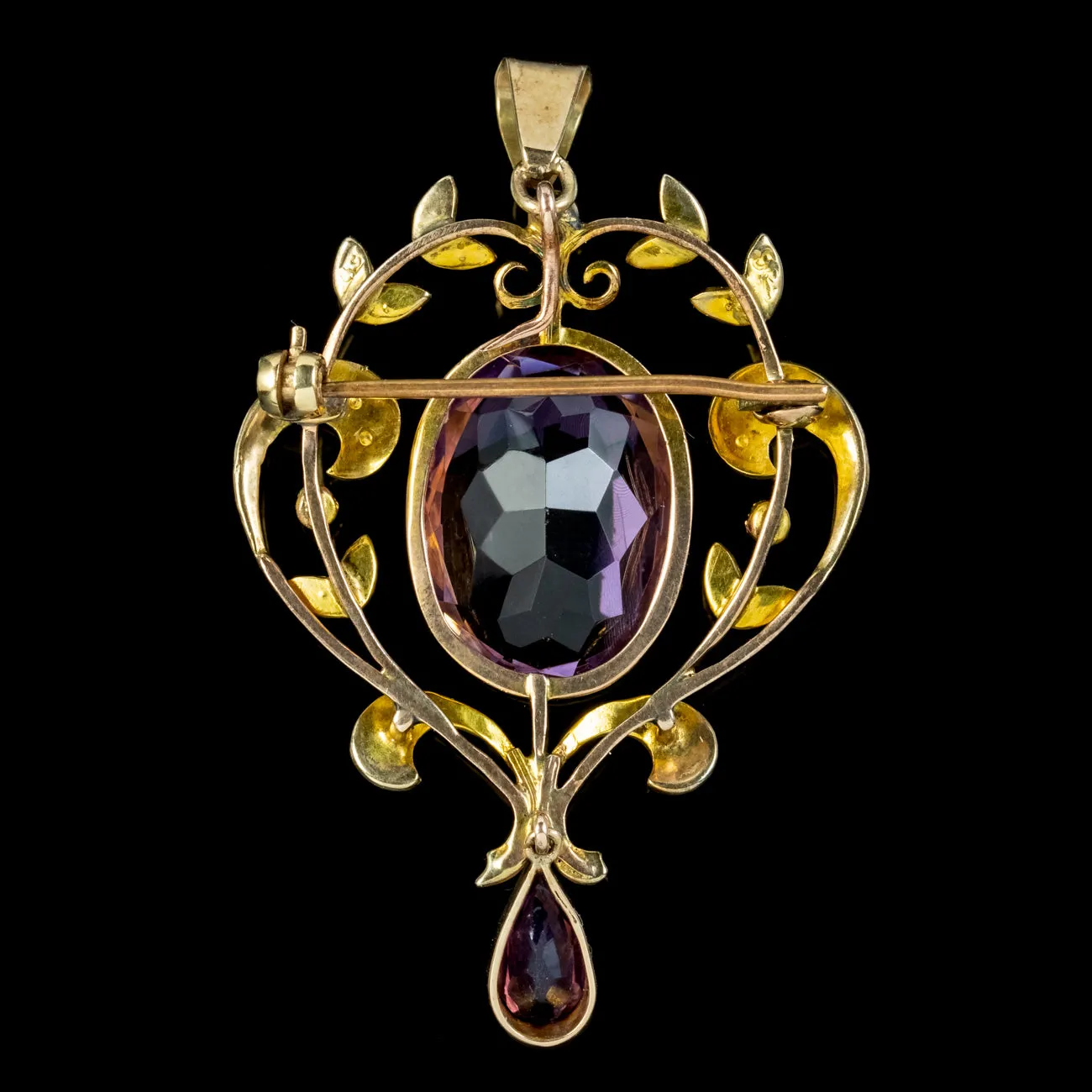 Antique Edwardian Amethyst Pearl Pendant 9ct Gold Circa 1910