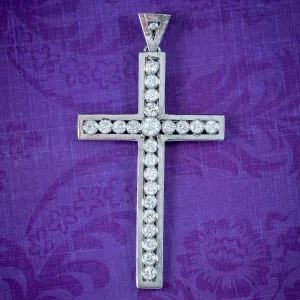 Antique Edwardian Diamond Cross Pendant Platinum 1.2ct Diamond