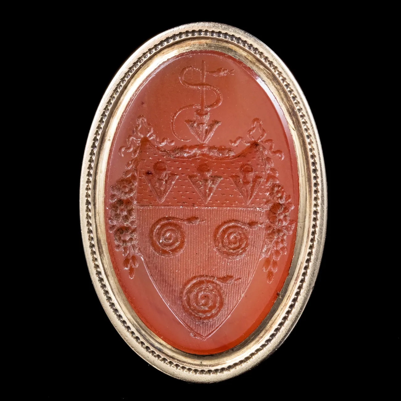 Antique Georgian Fob Pendant 18ct Gold Carnelian Seal With Snake Coat Of Arms