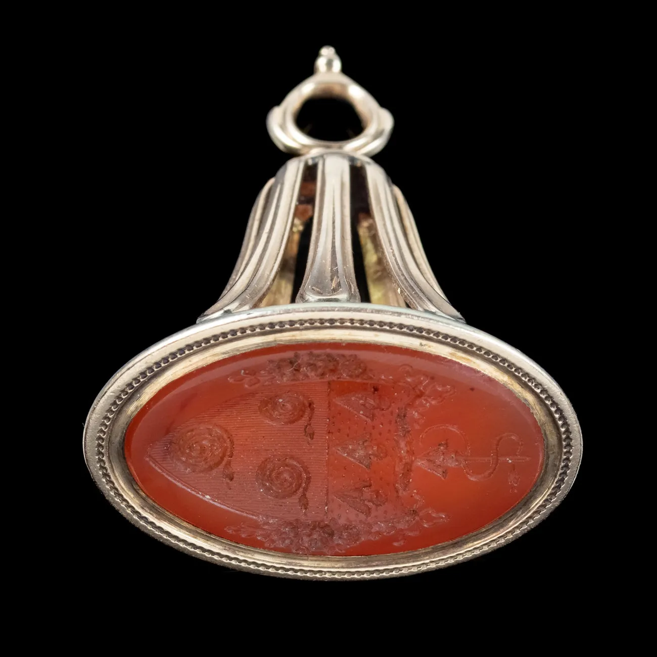 Antique Georgian Fob Pendant 18ct Gold Carnelian Seal With Snake Coat Of Arms