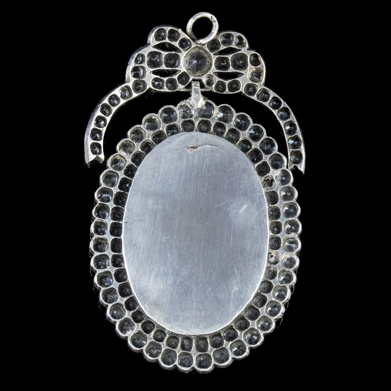 Antique Georgian Mourning Paste Locket Pendant Sterling Silver Circa 1800