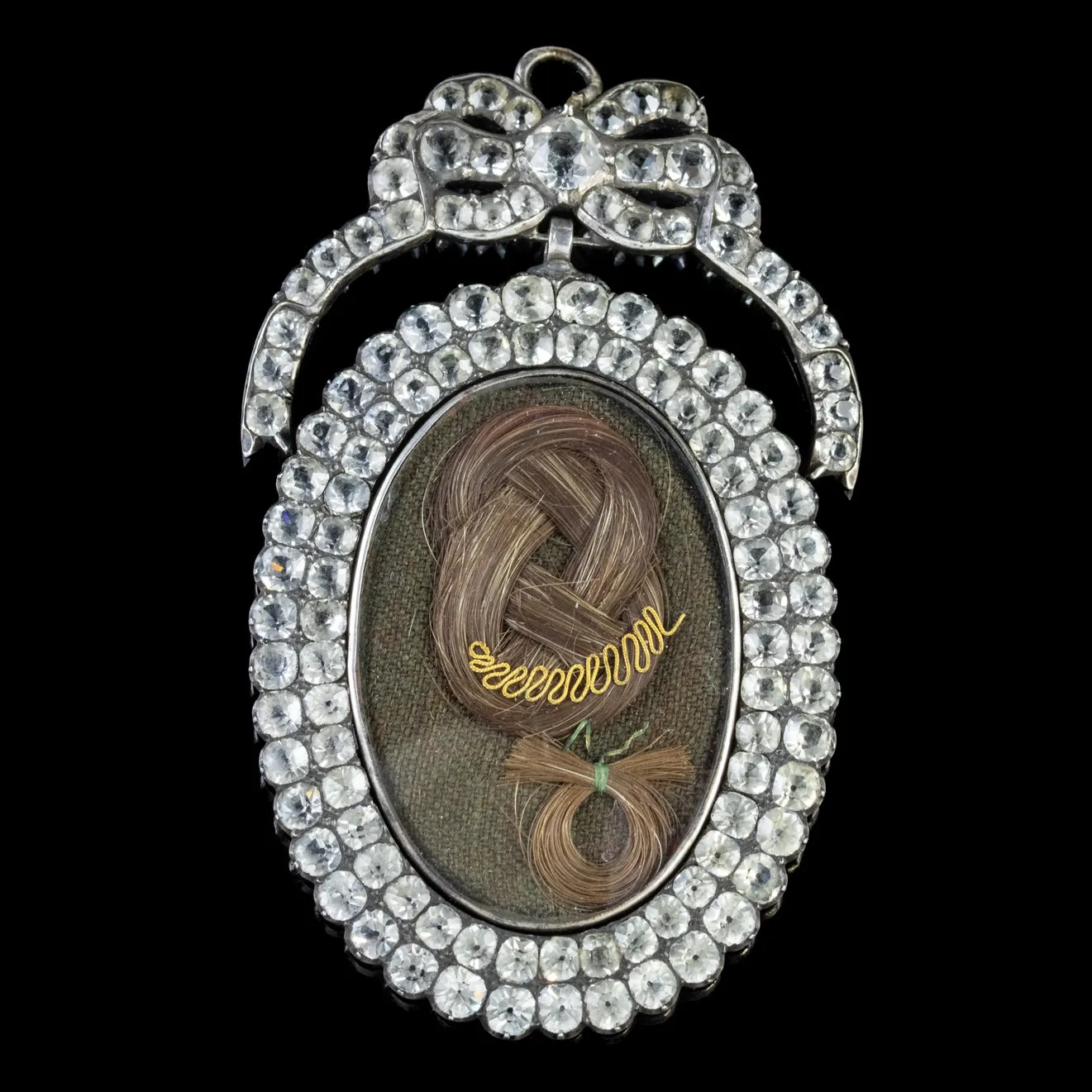 Antique Georgian Mourning Paste Locket Pendant Sterling Silver Circa 1800