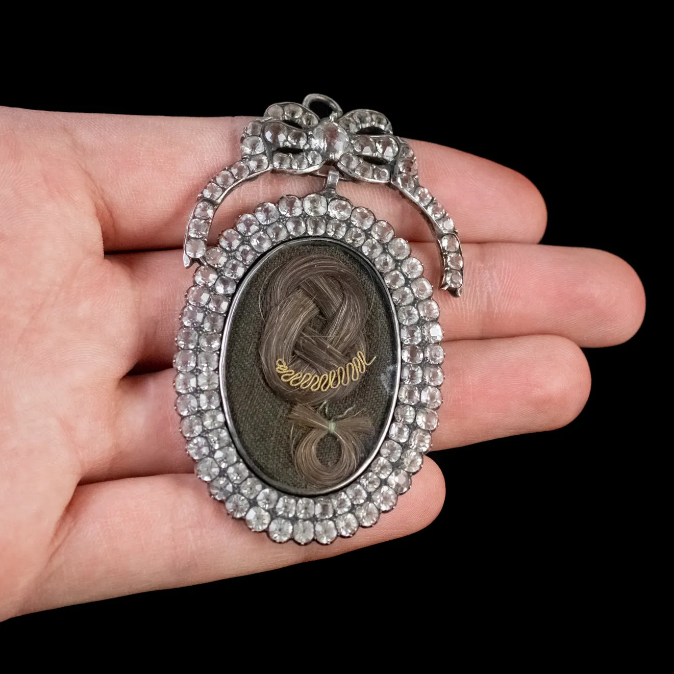 Antique Georgian Mourning Paste Locket Pendant Sterling Silver Circa 1800