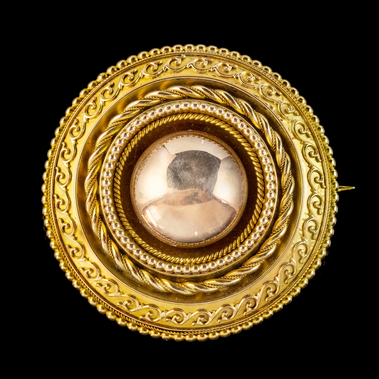 Antique Victorian Etruscan Revival Brooch Locket 18ct Gold Circa 1880